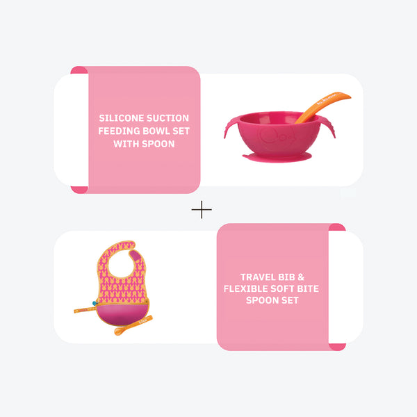 Travel Bib + Feeding Bowl Set Pink