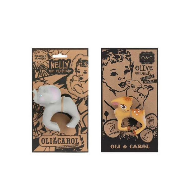 Chewable Bracelet Combo, Olive The Deer + Nelly The Elephant teether