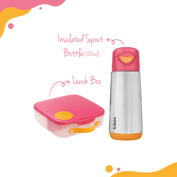 Insulated Spout Drink Bottle 500ml + Lunch box Pink