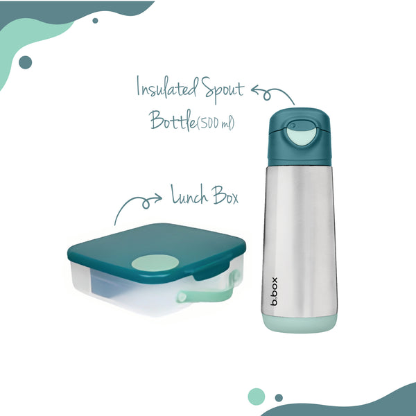 Insulated Spout Drink Bottle 500ml + Lunch box Green