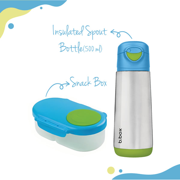 Insulated Spout Bottle 500ml + Snack box Blue