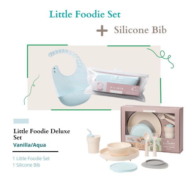 Little Foodie Deluxe Set, Little Foodie Set + Roll & Lock Silibib Aqua