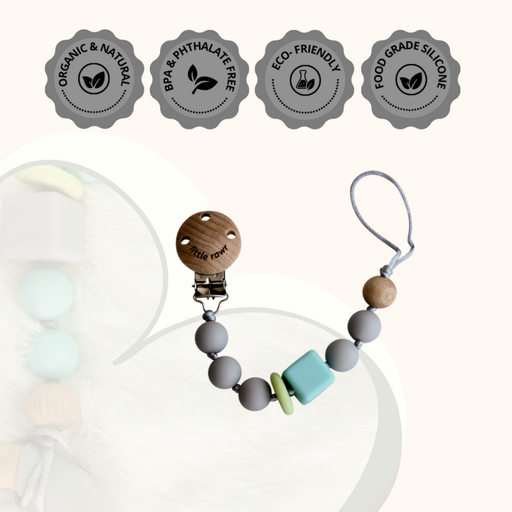 Little Rawr Silicone Pacifinder Beads with Clip Holder - Grey - Sohii India