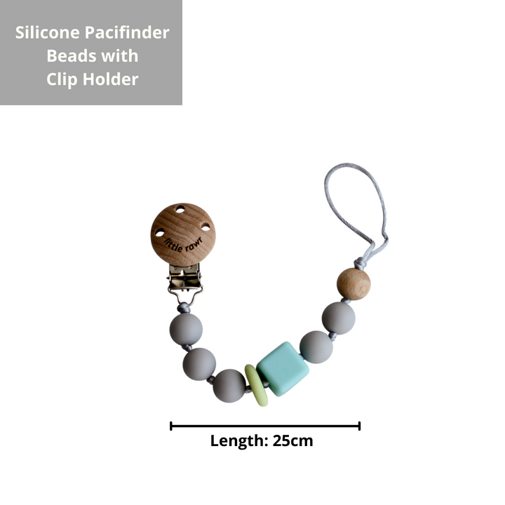 Little Rawr Silicone Pacifinder Beads with Clip Holder - Grey - Sohii India