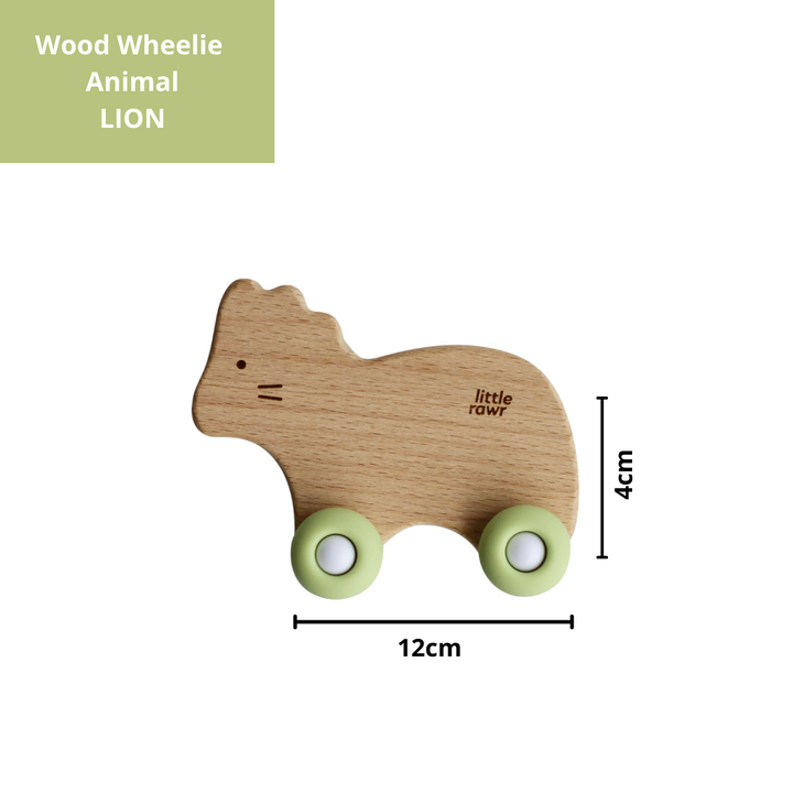 Little Rawr Wood Wheelie Animal- LION Shape- Green - Sohii India