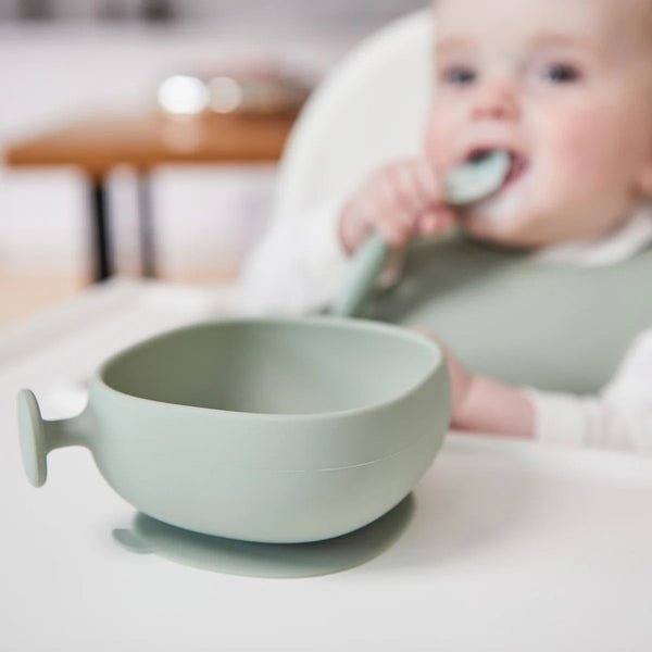 Silicone Bowl + Lid with Suction Base Sage Gren