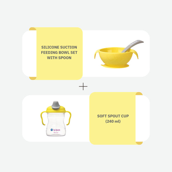 b.box Spout Cup + Suction Feeding Bowl Set Lemon Sherbet