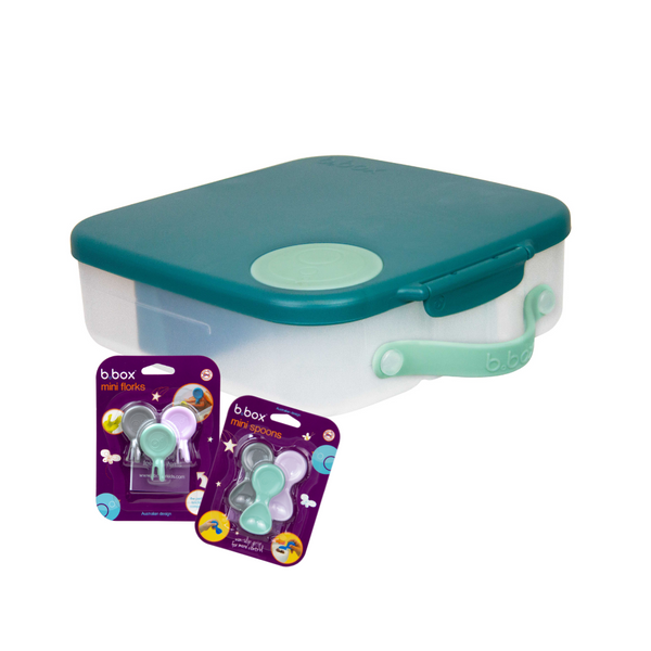 b.box Kiddy Combo - Lunch Box, Mini Spoon & Mini Fork Emerald Green