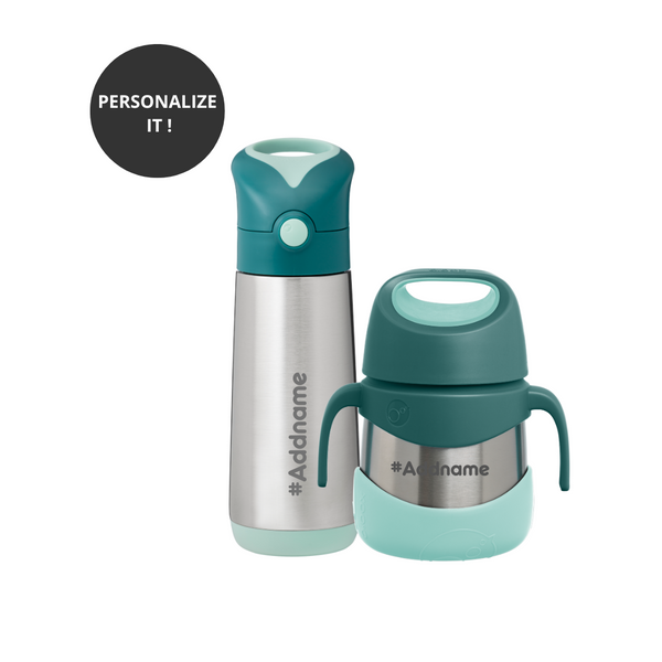 b.box Meal time Combo - Insulated Straw Sipper 500ml & Insulated Food Jar 335ml Emerald Forest Green