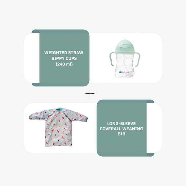 Bibado Long Sleeve Coverall Weaning Bib+ b.box Weighted Straw Sippy Cup 240ml