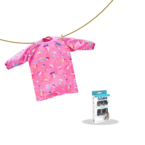 Bibado Long Sleeve Coverall Weaning Bib Unicorns Pink+ Dippit Multi stage Baby Weaning Spoon and Dipper  Pink & Grey