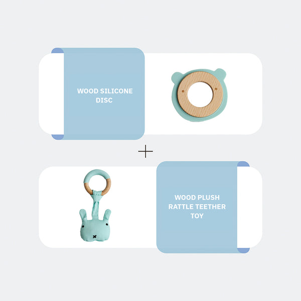 Wood Silicone Disc + Wood Plush Rattle Teether Toy