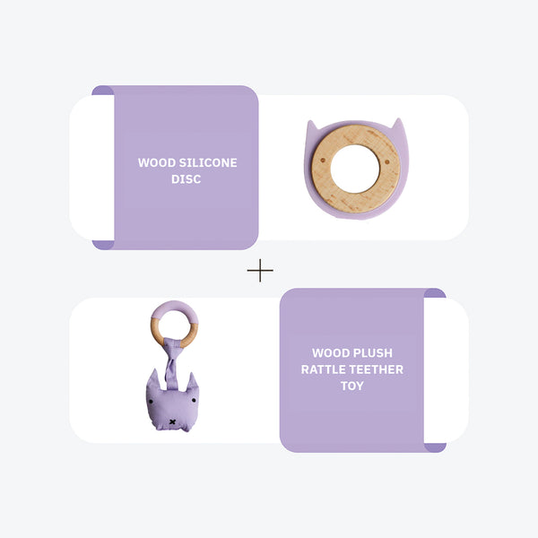Wood Silicone Disc + Wood Plush Rattle Teether Toy
