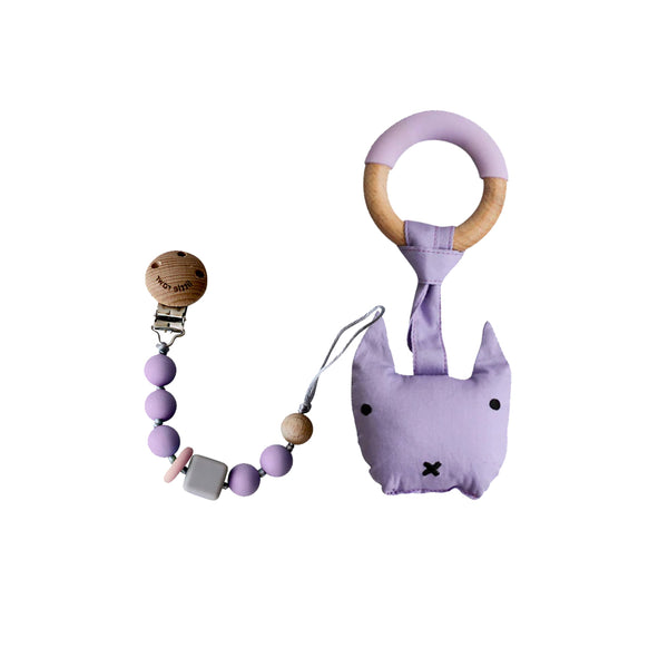 Little Rawr Silicone Pacifinder Beads with Clip Holder + Wood Plush Rattle Teether Toy