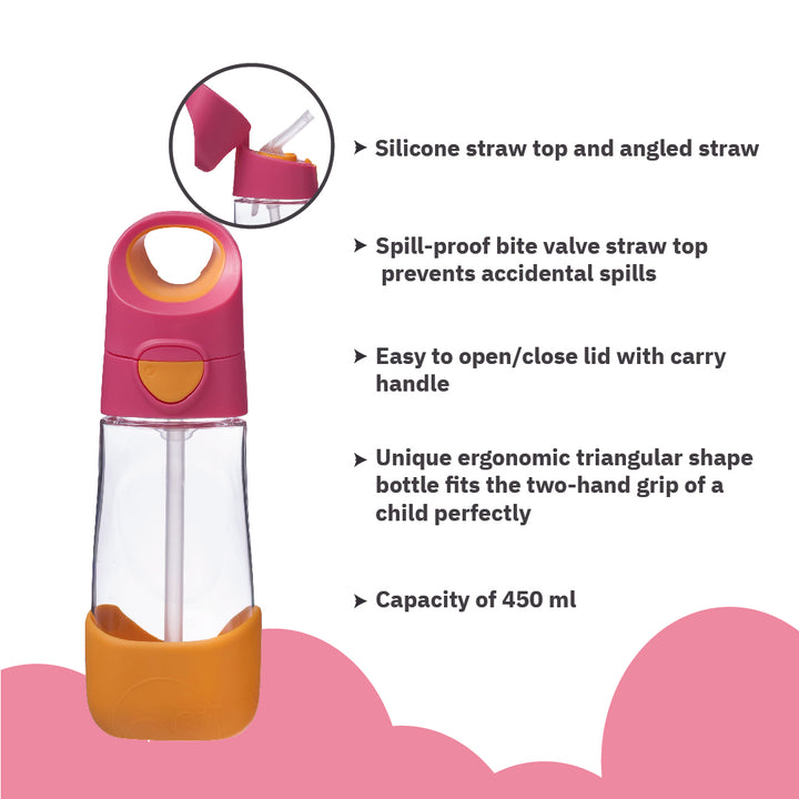 b.box Tritan Straw Drink bottle 450ml Strawberry Shake Pink Orange - Sohii India