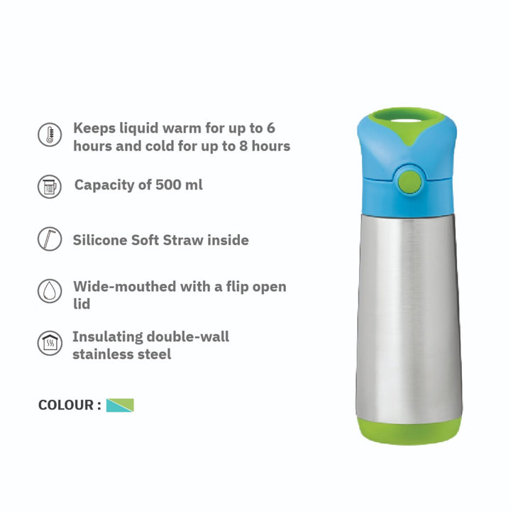 b.box Insulated Straw Sipper Drink Water Bottle 500ml Ocean Breeze Blue Green - Sohii India