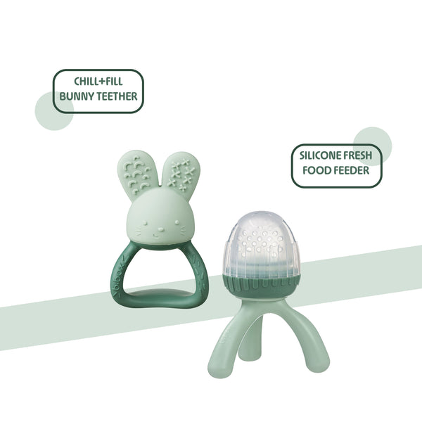 Silicone Fresh Food Feeder + Chill & Fill Teether Green