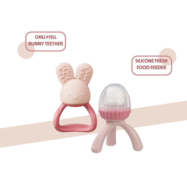 Silicone Fresh Food Feeder + Chill & Fill Teether Pink