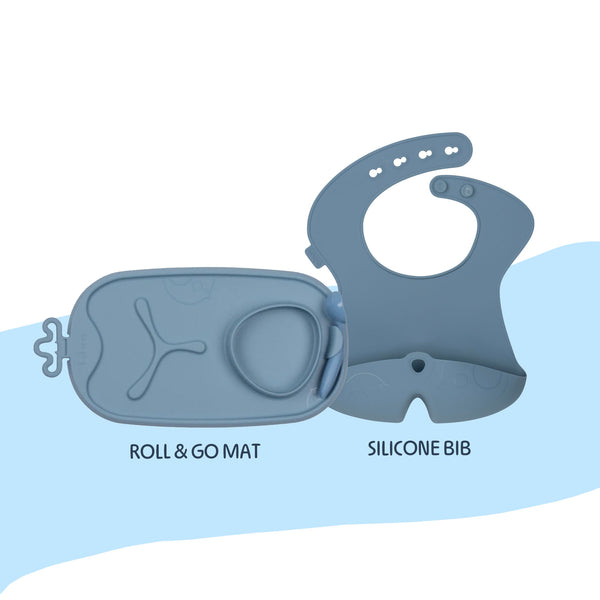 Silicone Bib + Feeding Mat Blue