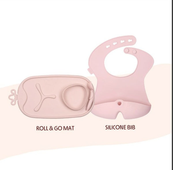 Silicone Bib + Feeding Mat Pink
