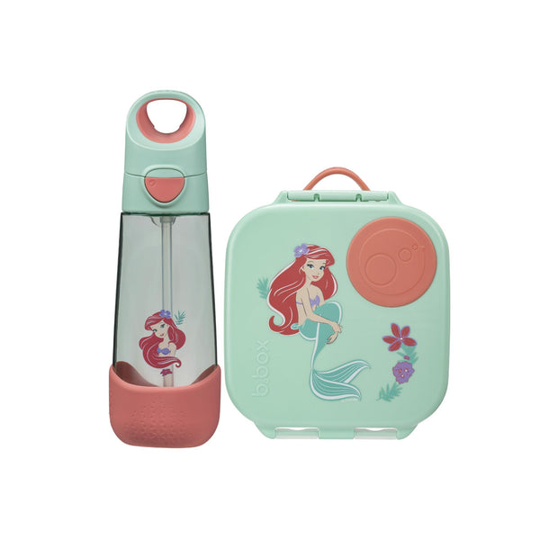 Mini Lunchbox & Tritan Straw Drink Bottle – The Little Mermaid | Leakproof Lunch & Hydration Set for Kids & Toddlers | BPA-Free, Easy Open, 1yr+ (Pack of 2)