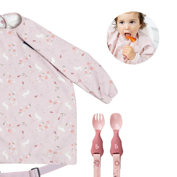 Coverall Weaning Botanical Bunnies Bib + Handi Cutlery Blush