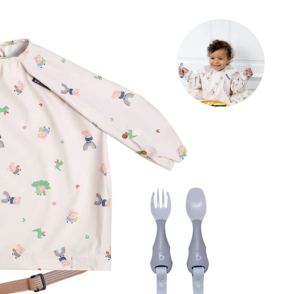 Coverall Weaning George Pig Bib + Handi Cutlery Mist