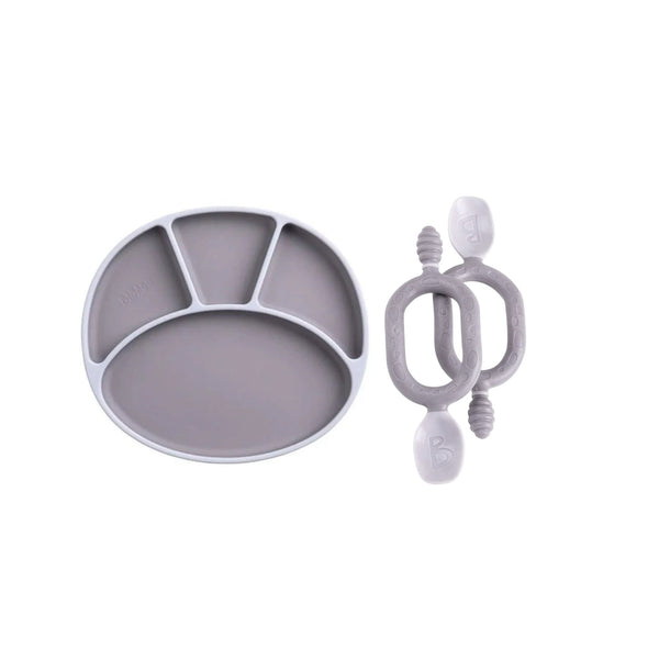 Silicone Divider Plate + Dippit Spoon – Mist Blue | 6–36M, Suction Base, Baby-Safe