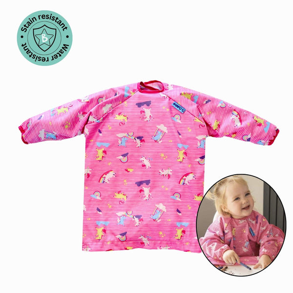 Long Sleeve Coverall Weaning Bib Unicorns Pink