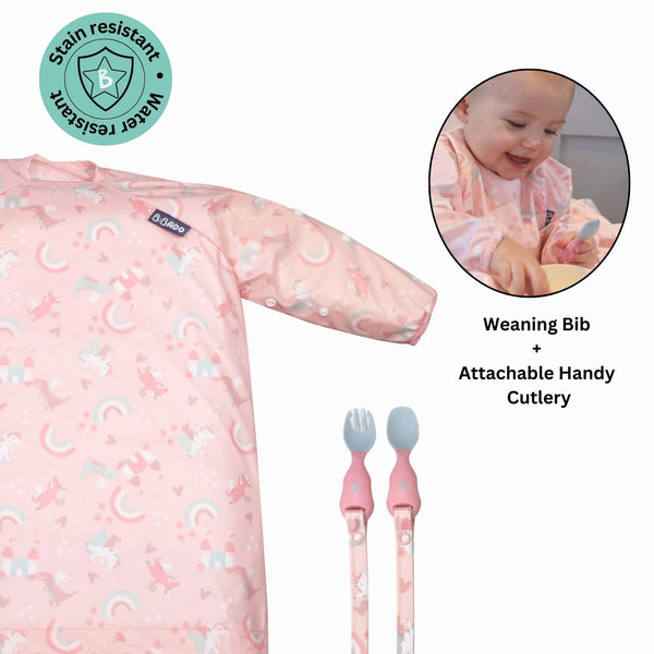 Long Sleeve Coverall & Attachable Handi Cutlery Bundle Over the Rainbow Light Pink