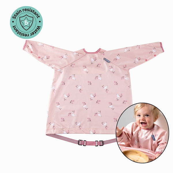 Long Sleeve Coverall Weaning Bib Curious Cottontails Pink