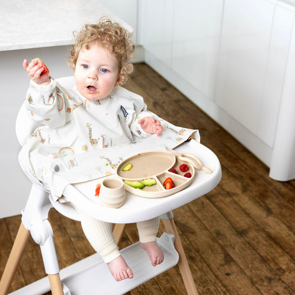 Stain & Water Proof Long Sleeve Coverall Shirt Weaning Bib Serengeti Spaghetti Print- White - For Infants