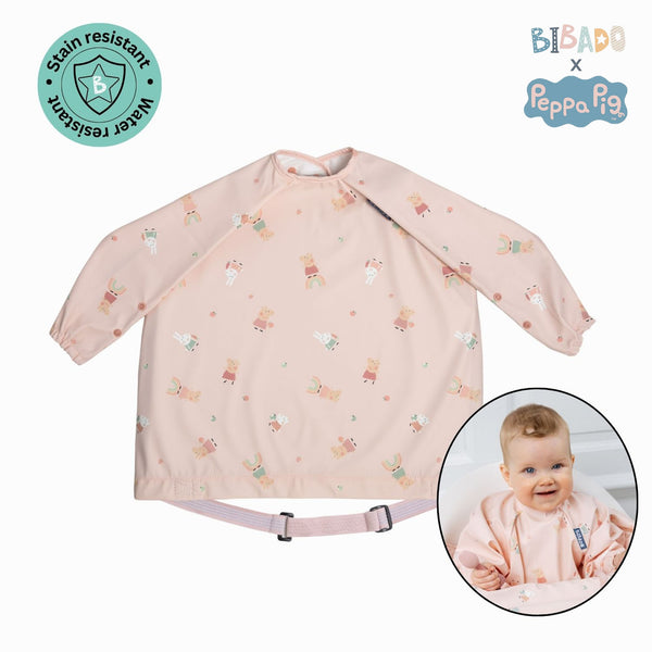 Stain & Water Proof Long Sleeve Coverall Shirt Weaning Bib Peppa Pig Print- Pink - For Infants