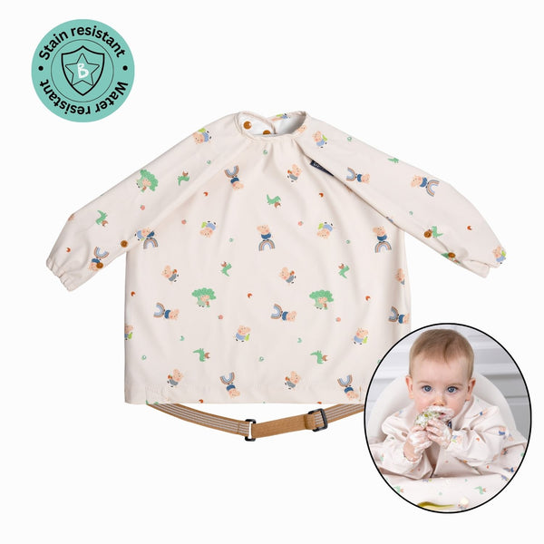 Stain & Water Proof Long Sleeve Coverall Shirt Weaning Bib George Pig Print- Beige - For Infants