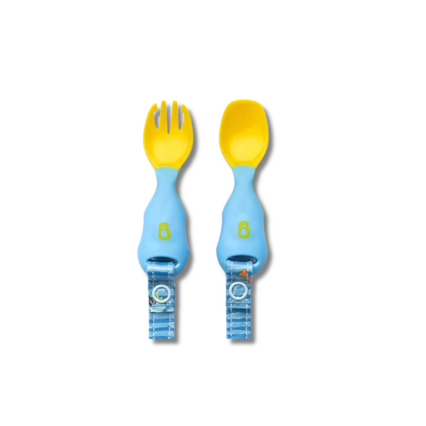 Bibado Handi Cutlery- Attachable Weaning Cutlery Set Speedy Dinos Turquoise