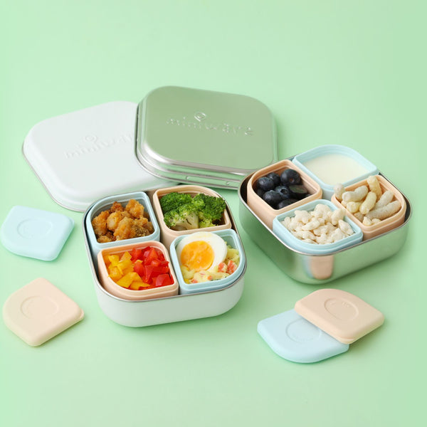 Miniware Grow Bento with 2 silipods Lunch Box-Key Lime/Grey