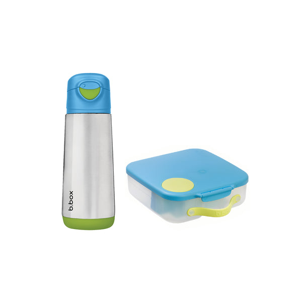 b.box Insulated Sport Spout Drink Water Bottle 500ml + Lunch box Ocean breeze blue green