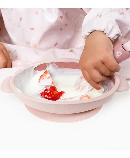 Silicone Suction Bowl – Non-Slip, Easy Scoop Oval Shape Feeding Bowl for Baby– BPA Free - Pink
