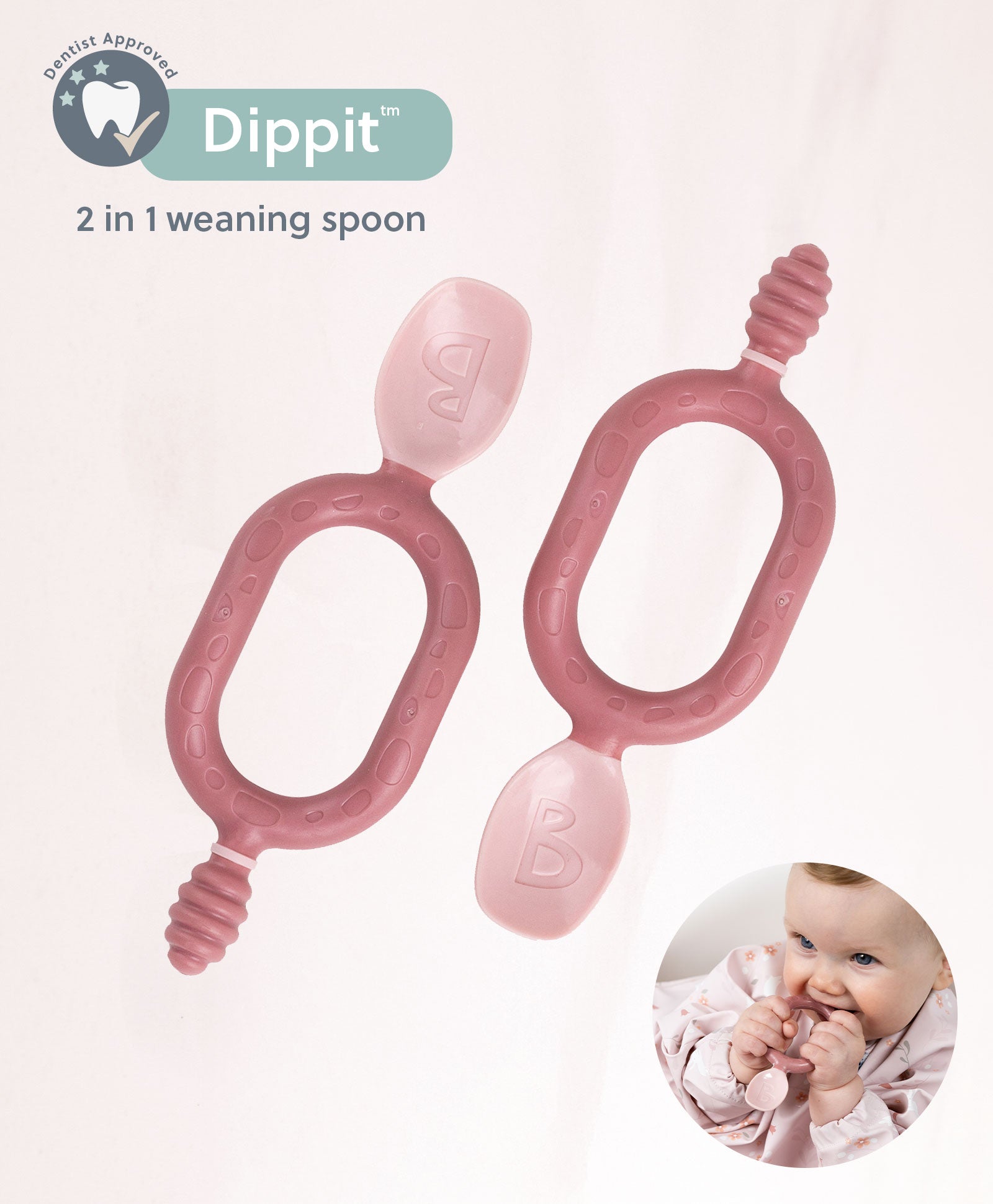 Dippit™ Multi stage Baby Weaning Spoon and Dipper Blush - Pack of 2 ...