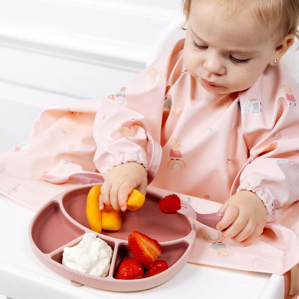Silicone Suction Plate for Baby, Divider Plate for Self Baby Feeding - Pink