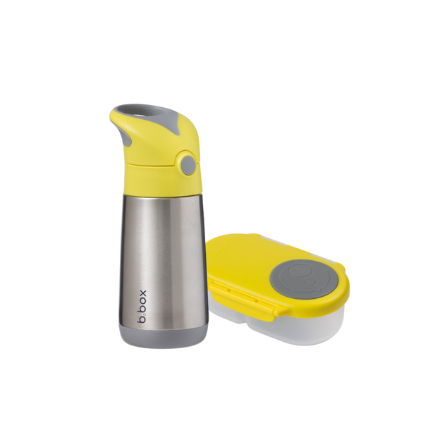 b.box Schoolchild Combo - Insulated Straw Sipper 350ml & Snack Box Yellow Grey