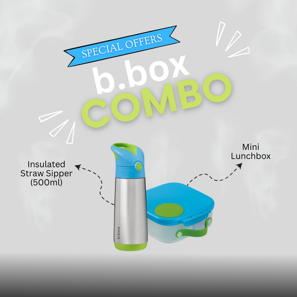 b.box Golden Ager Combo - Insulated Straw Sipper 500ml & Mini LunchBox Blue