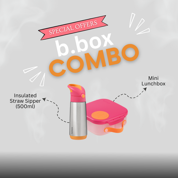 b.box Golden Ager Combo - Insulated Straw Sipper 500ml & Mini LunchBox Pink