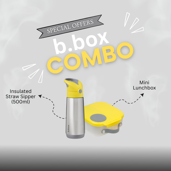 b.box Golden Ager Combo - Insulated Straw Sipper 500ml & Mini Lunch Box Yellow