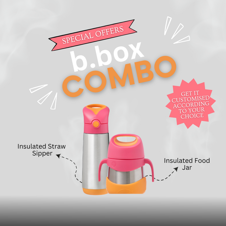 b.box Meal time Combo - Insulated Straw Sipper 500ml & Insulated Food Jar 335ml Pink Orange - Sohii India