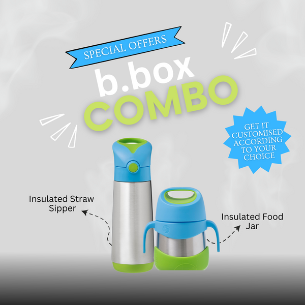 b.box Meal time Combo - Insulated Straw Sipper 500ml & Insulated Food Jar 335ml Blue Green - Sohii India