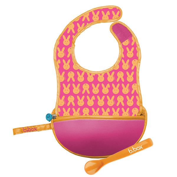 B.box Travel Bib & Flexible Soft Bite Spoon Set Hip Hop Pink Orange - Sohii India