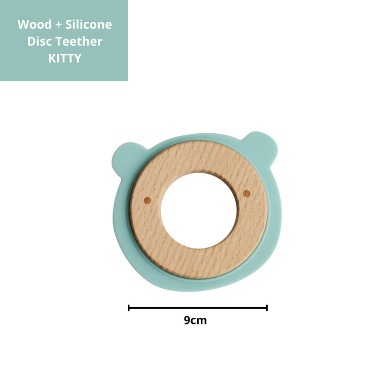 Little Rawr Wood + Silicone Disc Teether- BEAR Shape- Blue - Sohii India
