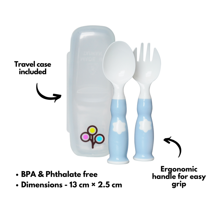 ZoLi Ergonomic Fork & Spoon Set with Travel Case- Mist Blue - Sohii India