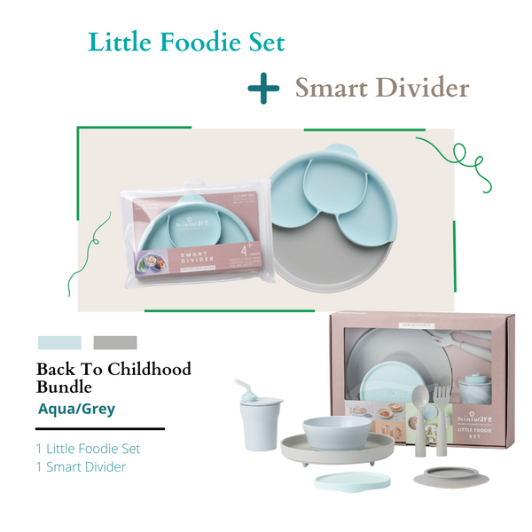 Miniware Back To Childhood Bundle Asia Hipster (Little Foodie Set, Smart Divider Aqua)